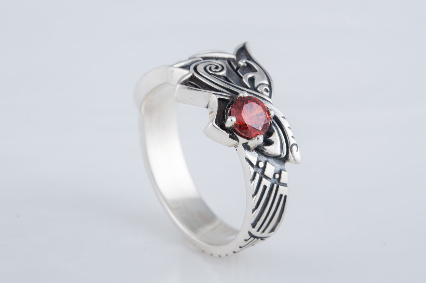 vkngjewelry Ring Handcrafted Fenrir Ring Gem Sterling Silver Ring