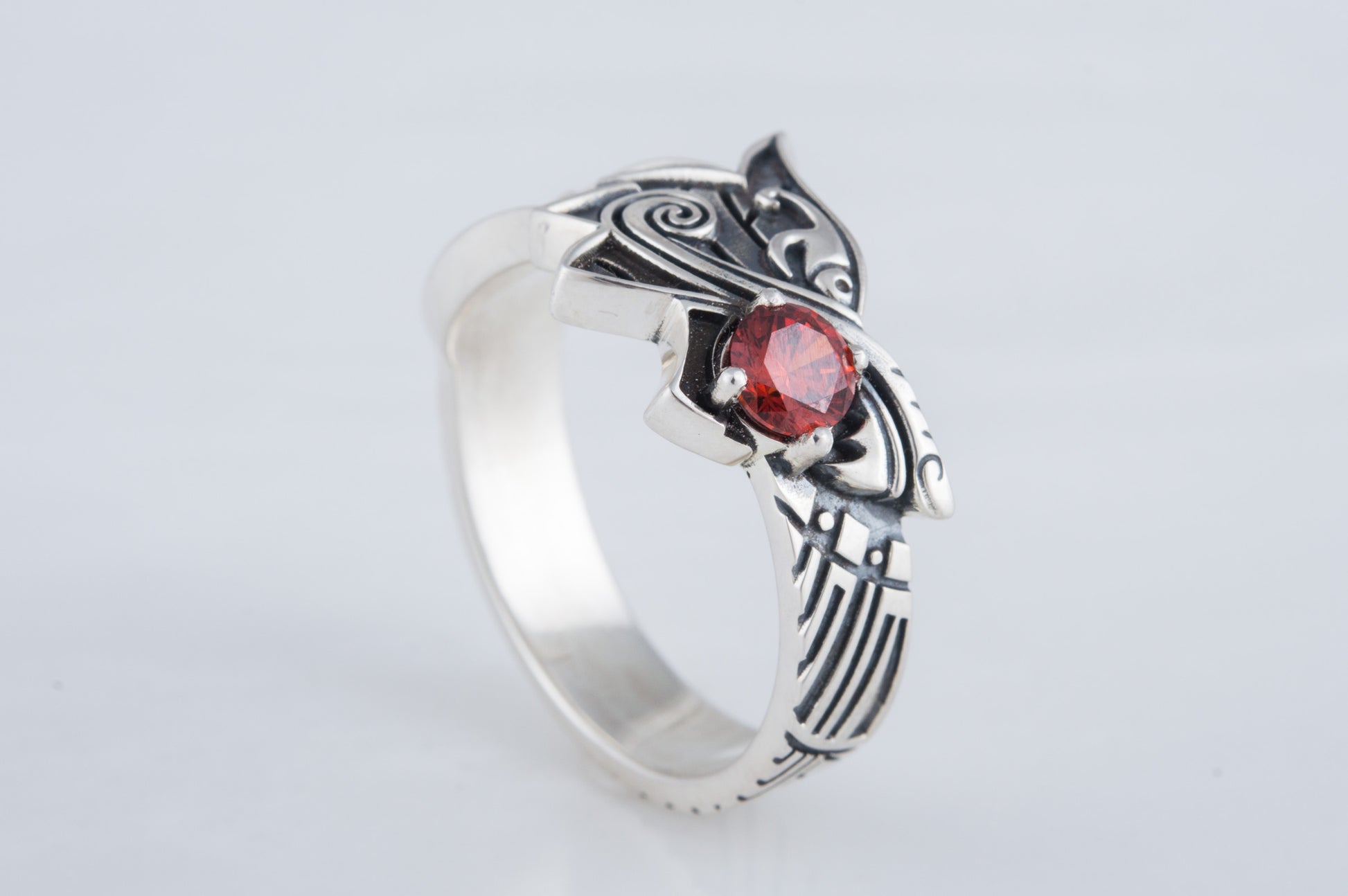 vkngjewelry Ring Handcrafted Fenrir Ring Gem Sterling Silver Ring