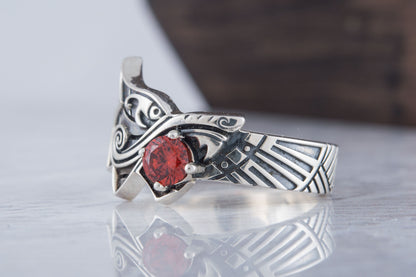 vkngjewelry Ring Handcrafted Fenrir Ring Gem Sterling Silver Ring
