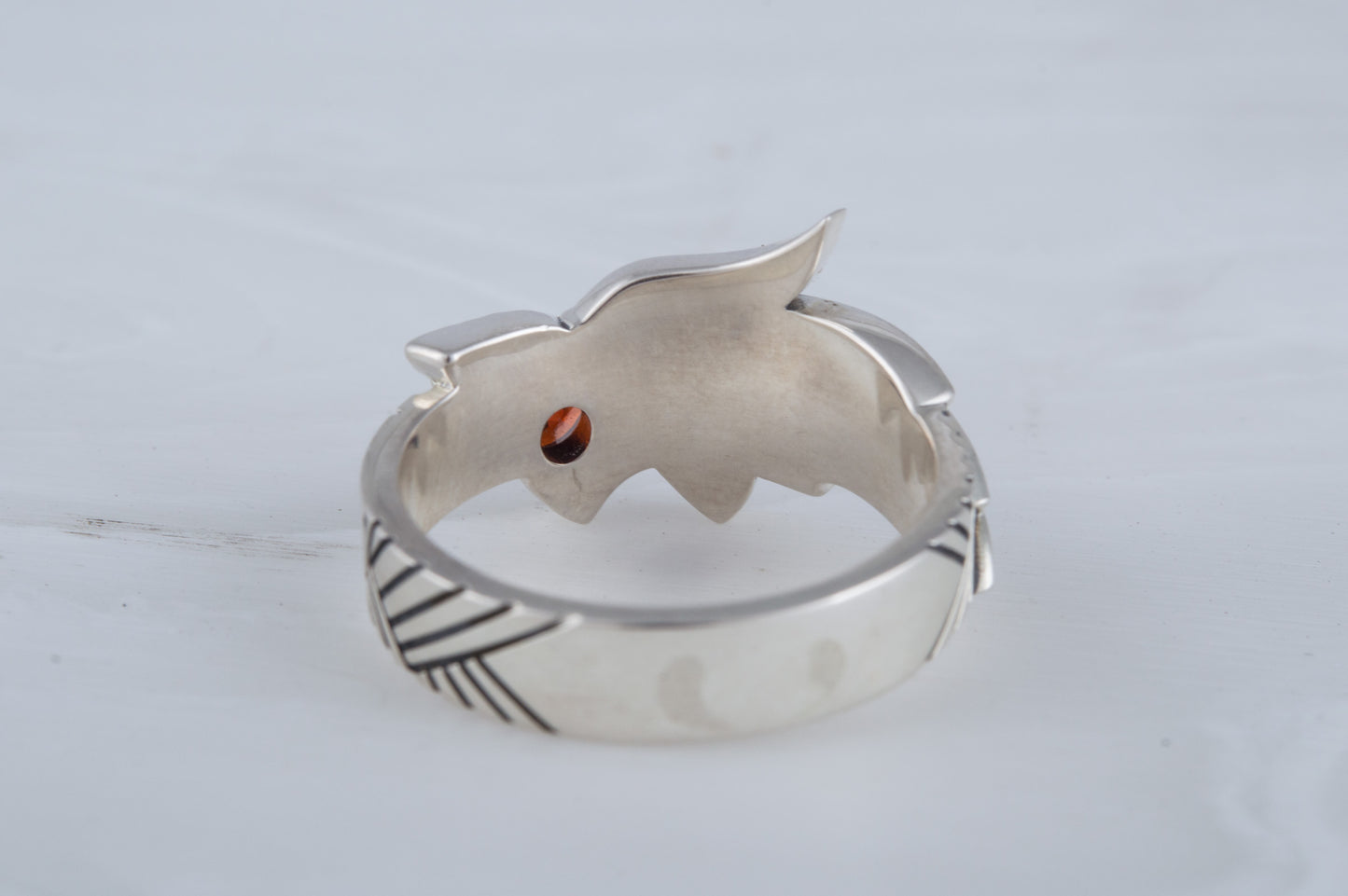 vkngjewelry Ring Handcrafted Fenrir Ring Gem Sterling Silver Ring