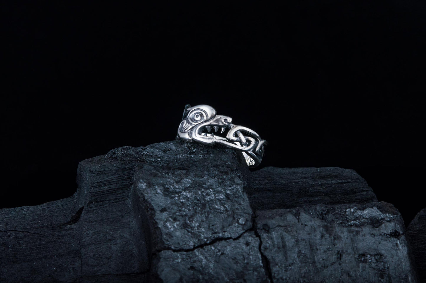 vkngjewelry Ring Handcrafted Fenrir Ring with Viking Ornament Sterling Silver Ring