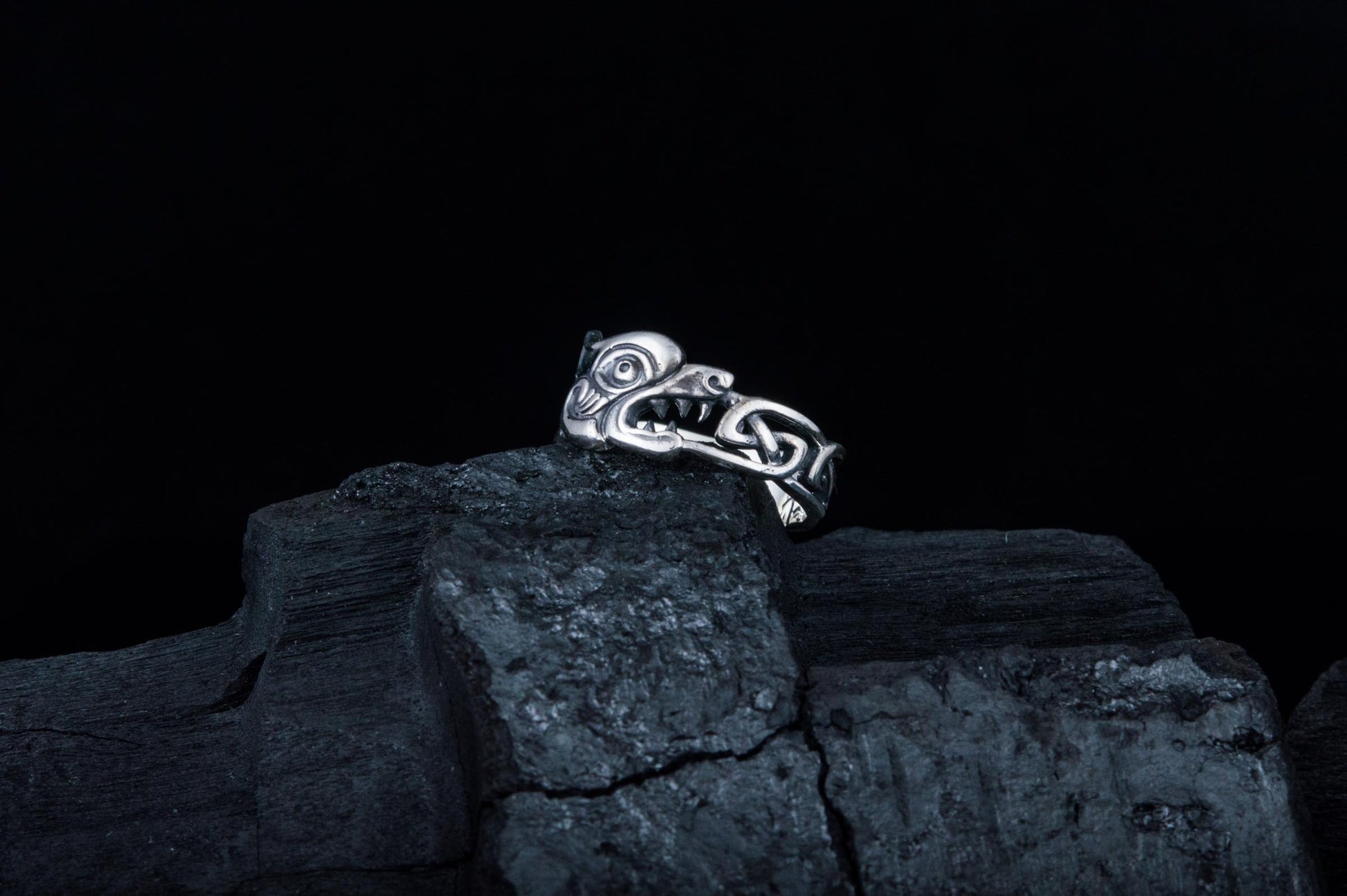 vkngjewelry Ring Handcrafted Fenrir Ring with Viking Ornament Sterling Silver Ring