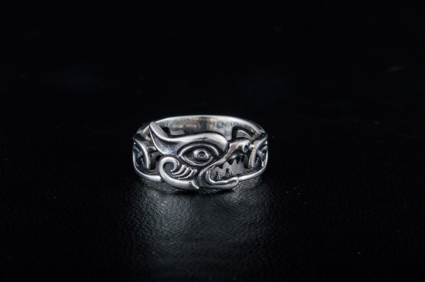 vkngjewelry Ring Handcrafted Fenrir Ring with Viking Ornament Sterling Silver Ring