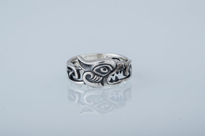 vkngjewelry Ring Handcrafted Fenrir Ring with Viking Ornament Sterling Silver Ring