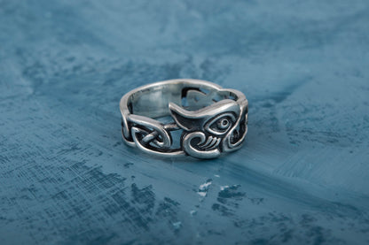 vkngjewelry Ring Handcrafted Fenrir Ring with Viking Ornament Sterling Silver Ring