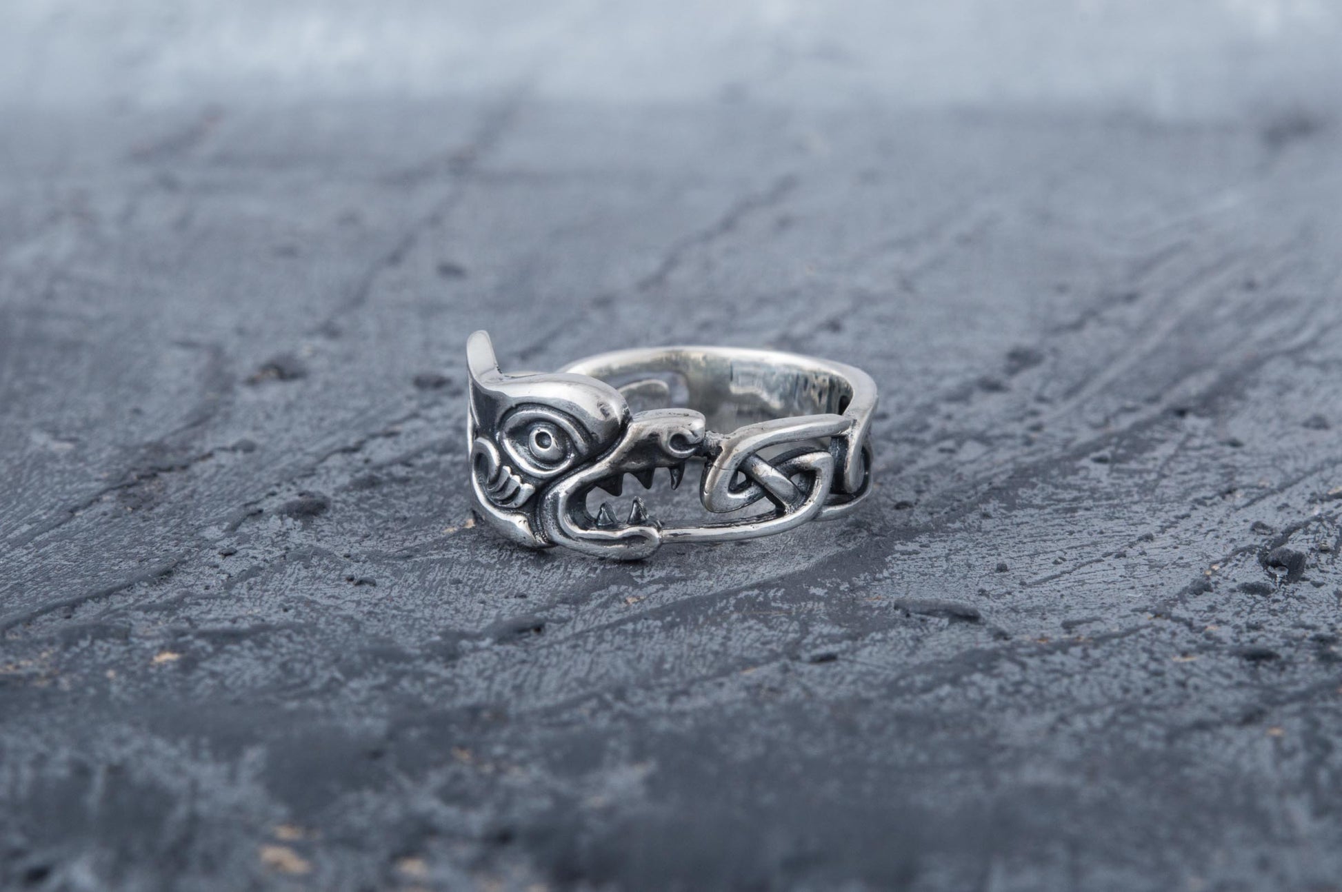 vkngjewelry Ring Handcrafted Fenrir Ring with Viking Ornament Sterling Silver Ring