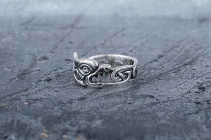 vkngjewelry Ring Handcrafted Fenrir Ring with Viking Ornament Sterling Silver Ring