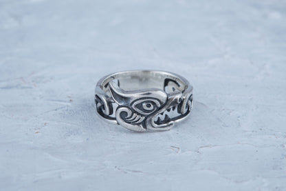 vkngjewelry Ring Handcrafted Fenrir Ring with Viking Ornament Sterling Silver Ring