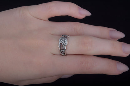 vkngjewelry Ring Handcrafted Fenrir Ring with Viking Ornament Sterling Silver Ring