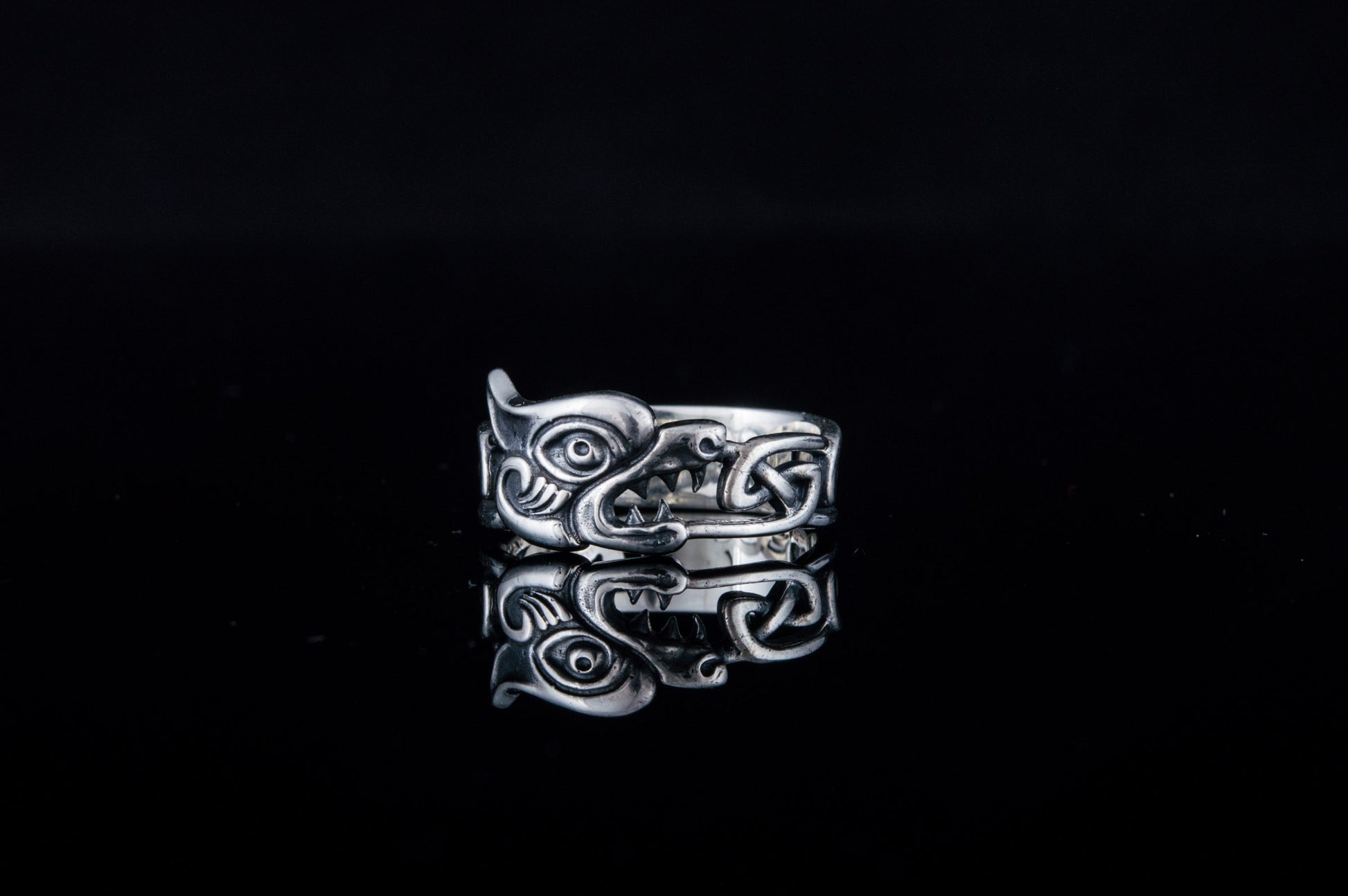 vkngjewelry Ring Handcrafted Fenrir Ring with Viking Ornament Sterling Silver Ring