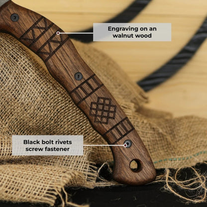 vkngjewelry hache Forged Tomahawk "Skaldrun" With Tribal Engraving