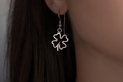 vkngjewelry Earrings Four Leaf Clover Earrings, Silver Luck Charm