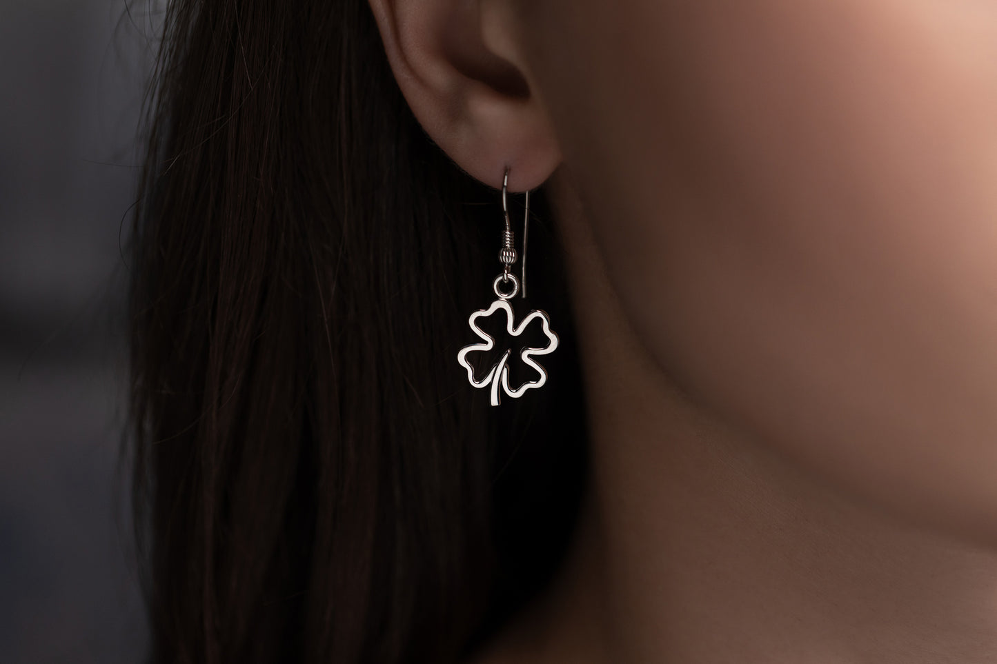 vkngjewelry Earrings Four Leaf Clover Earrings, Silver Luck Charm