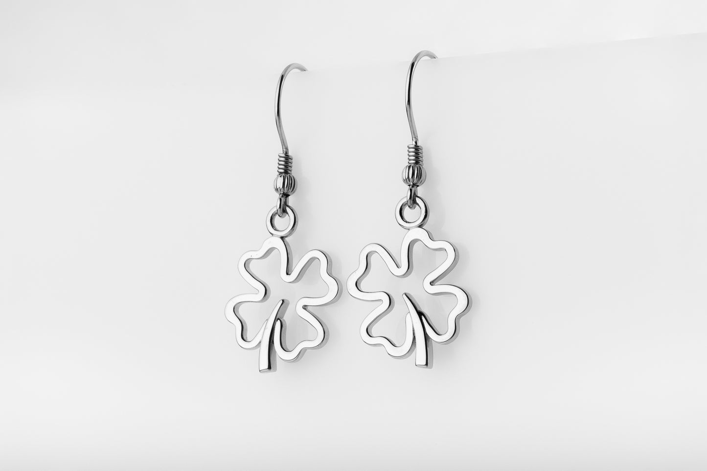 vkngjewelry Earrings Four Leaf Clover Earrings, Silver Luck Charm