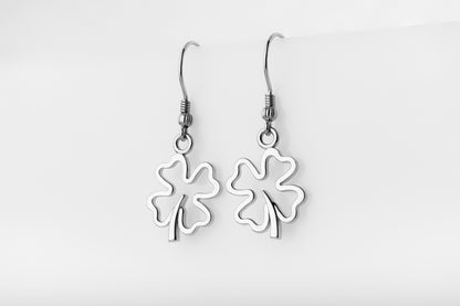 vkngjewelry Earrings Four Leaf Clover Earrings, Silver Luck Charm