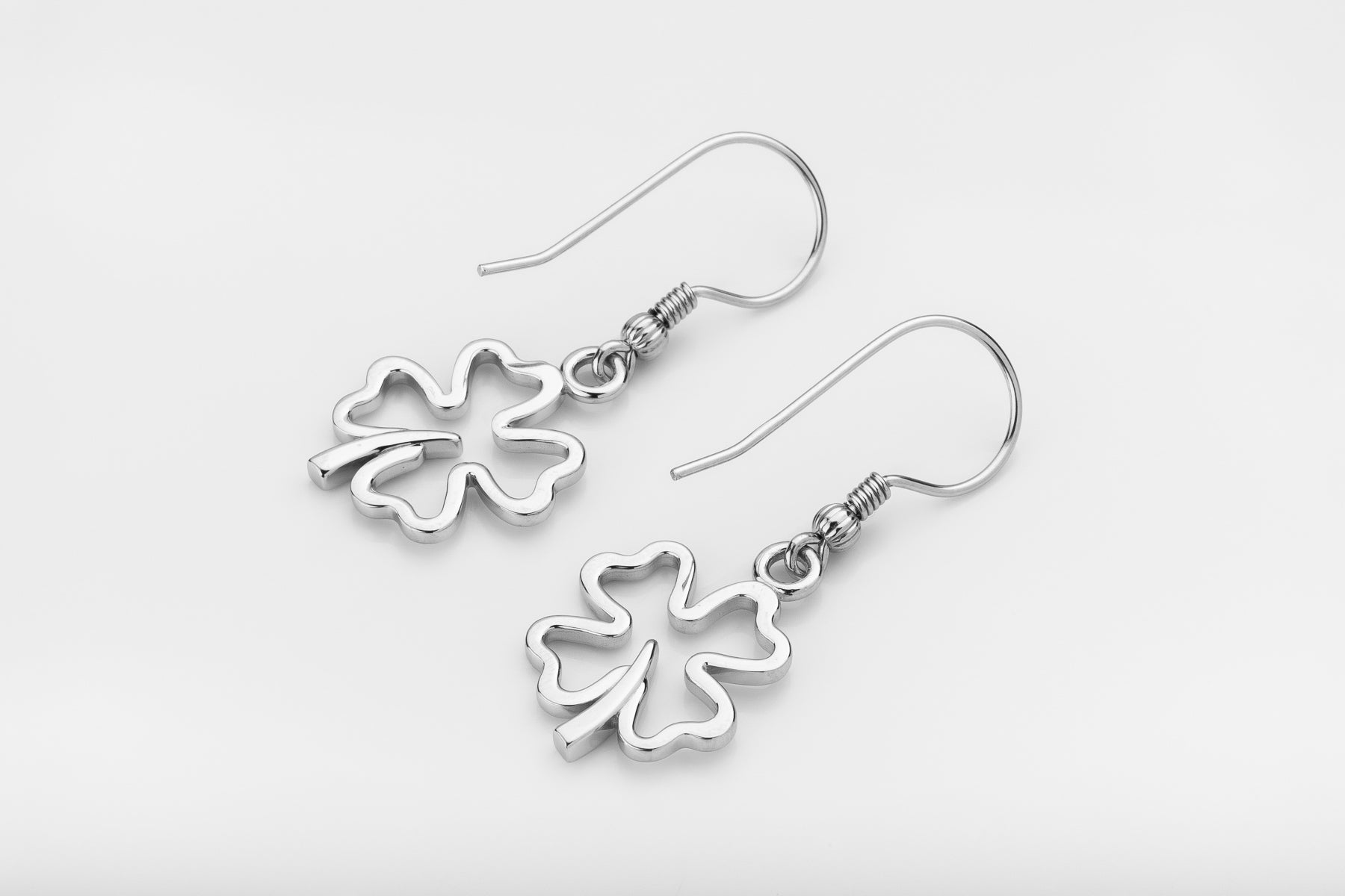 vkngjewelry Earrings Four Leaf Clover Earrings, Silver Luck Charm