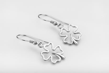 vkngjewelry Earrings Four Leaf Clover Earrings, Silver Luck Charm