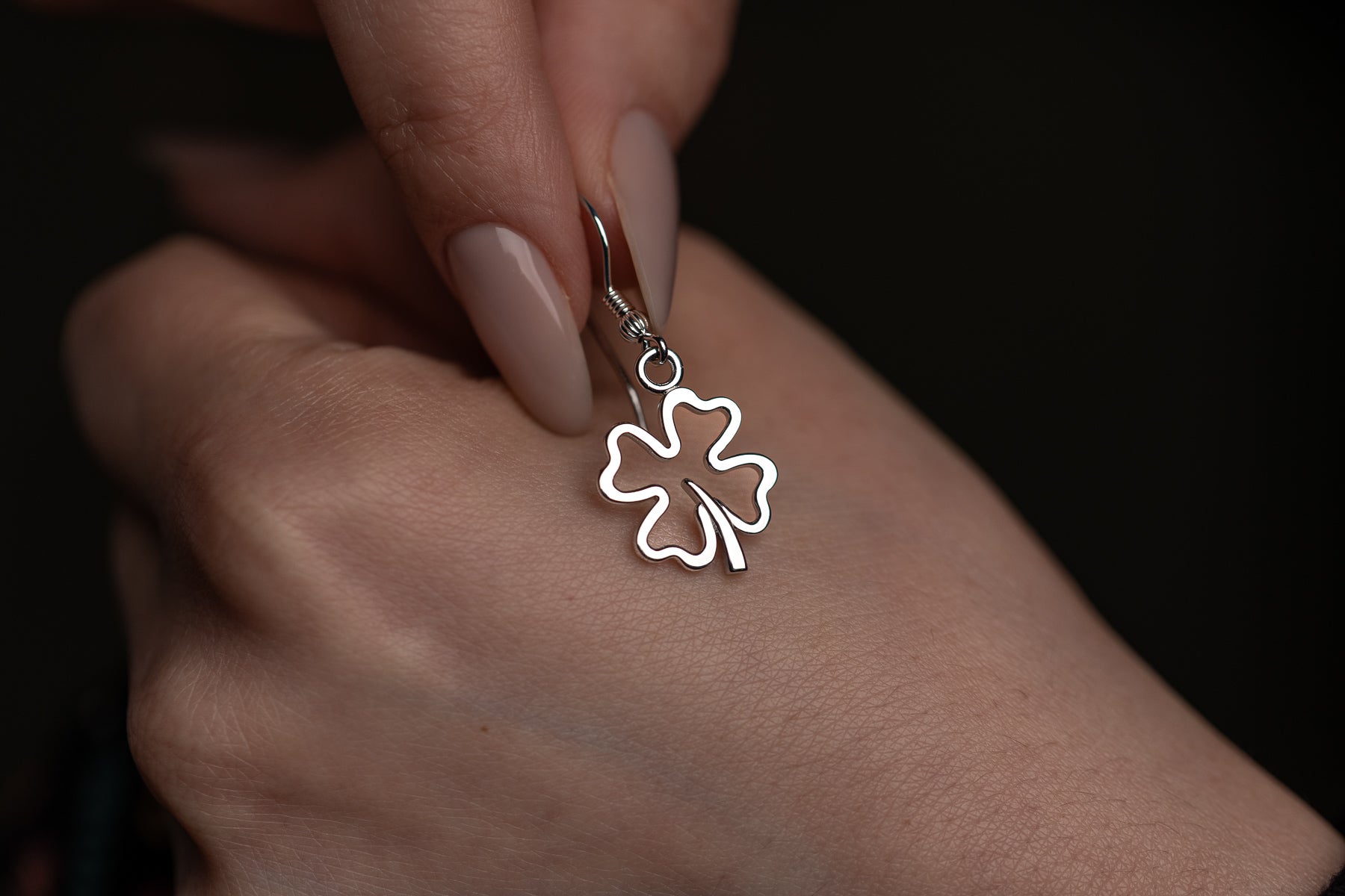 vkngjewelry Earrings Four Leaf Clover Earrings, Silver Luck Charm
