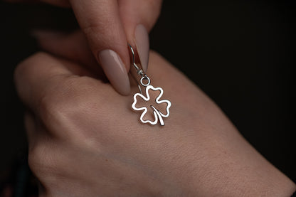vkngjewelry Earrings Four Leaf Clover Earrings, Silver Luck Charm