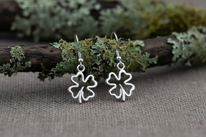 vkngjewelry Earrings Four Leaf Clover Earrings, Silver Luck Charm