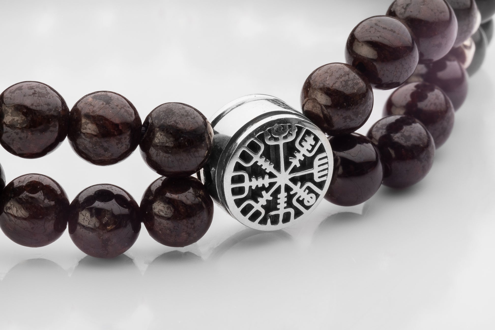 vkngjewelry Bracelet Garnet Beaded Bracelet with 925 Sterling Silver Vegvisir Norse Compass Bead