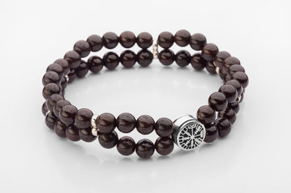 vkngjewelry Bracelet Garnet Beaded Bracelet with 925 Sterling Silver Vegvisir Norse Compass Bead