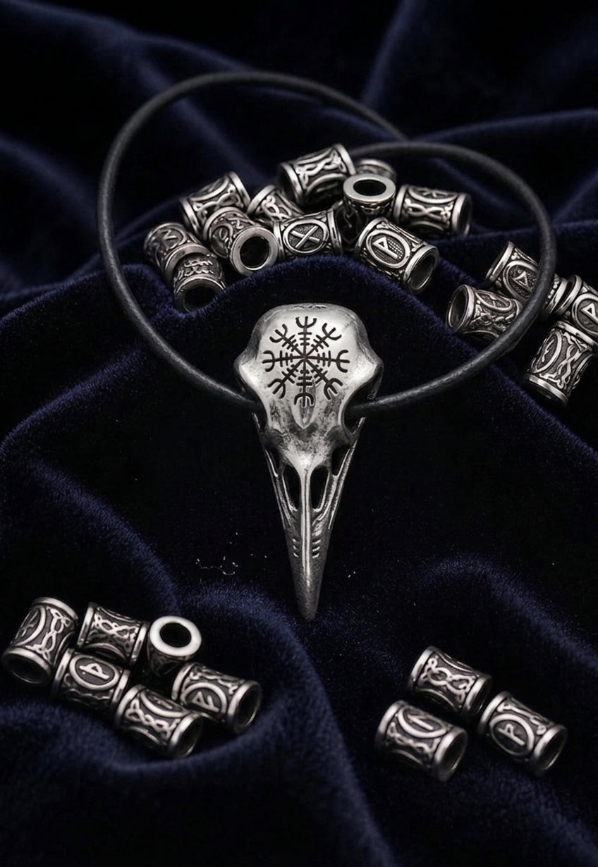 vkngjewelry Gift Box Gift Box Raven Skull and Viking Hair Beads