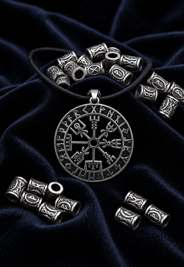 vkngjewelry Gift Box Gift Box Vegvisir Runic Pendant and Viking Beard Beads