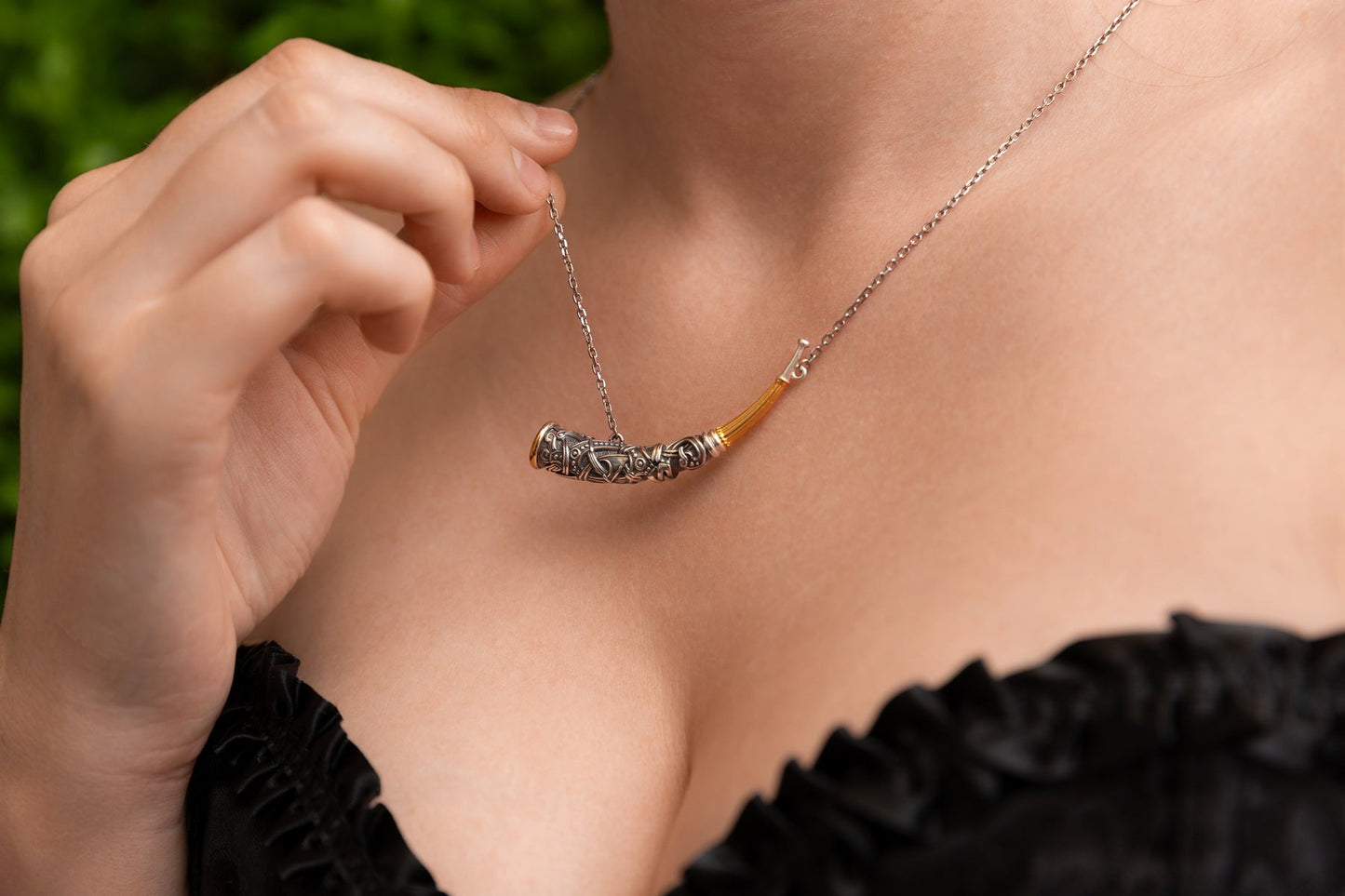 vkngjewelry Pendant Handcrafted Gjallarhorn Necklace Silver Norse Mythic Horn