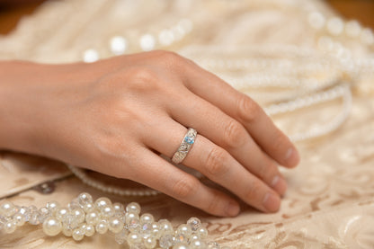 vkngjewelry Ring Gold Celtic Knot Ring with Sky Blue Topaz, Norse Wedding Style