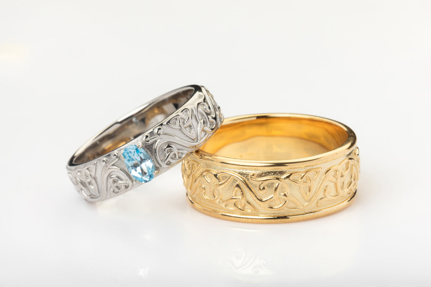 vkngjewelry Ring Gold Celtic Knot Ring with Sky Blue Topaz, Norse Wedding Style