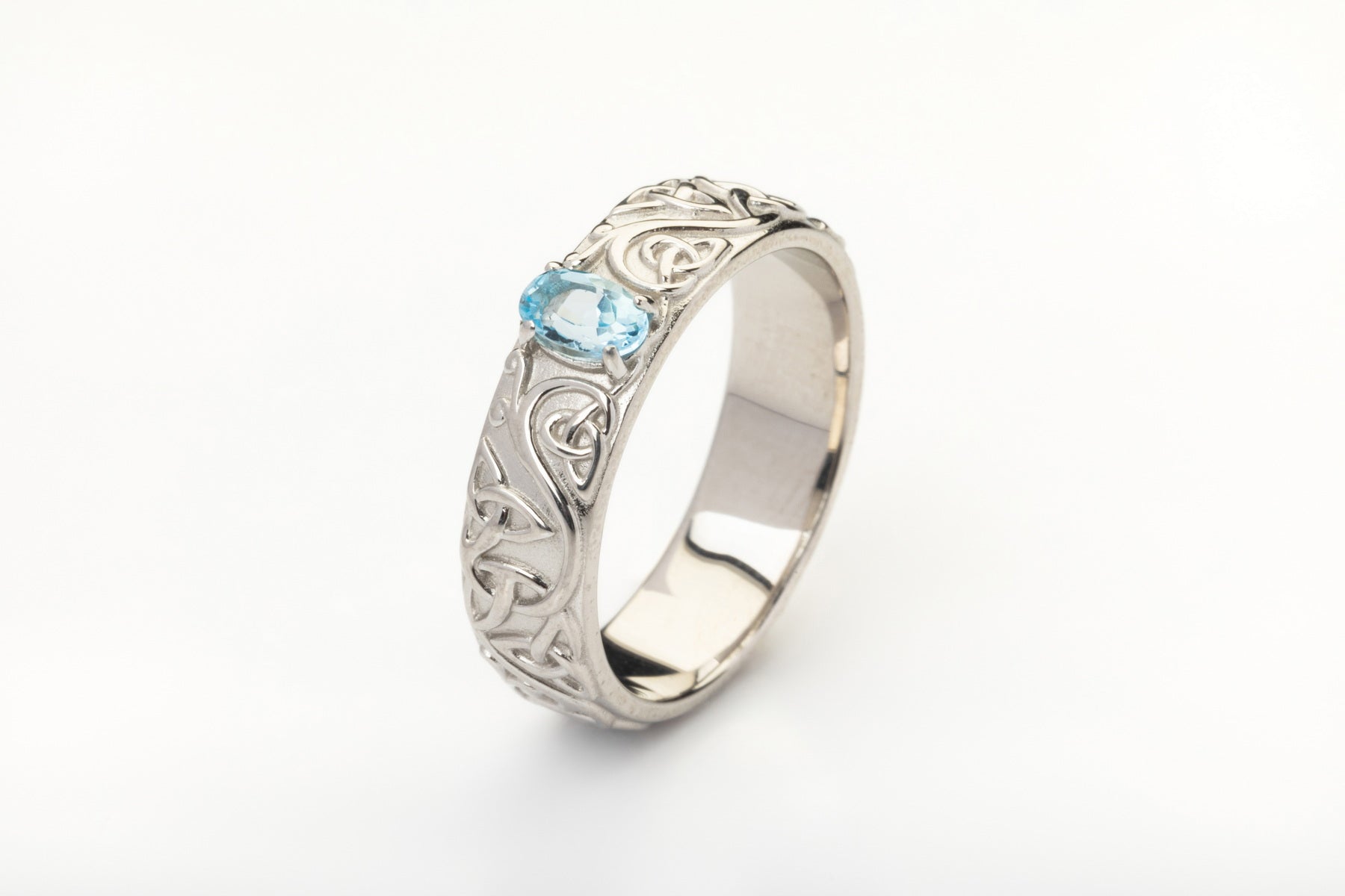 vkngjewelry Ring Gold Celtic Knot Ring with Sky Blue Topaz, Norse Wedding Style