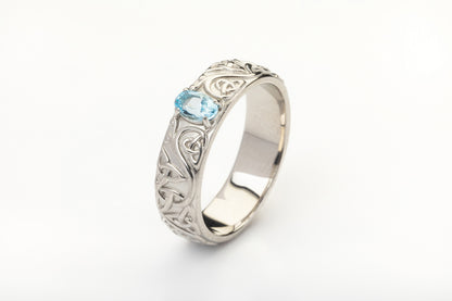 vkngjewelry Ring Gold Celtic Knot Ring with Sky Blue Topaz, Norse Wedding Style