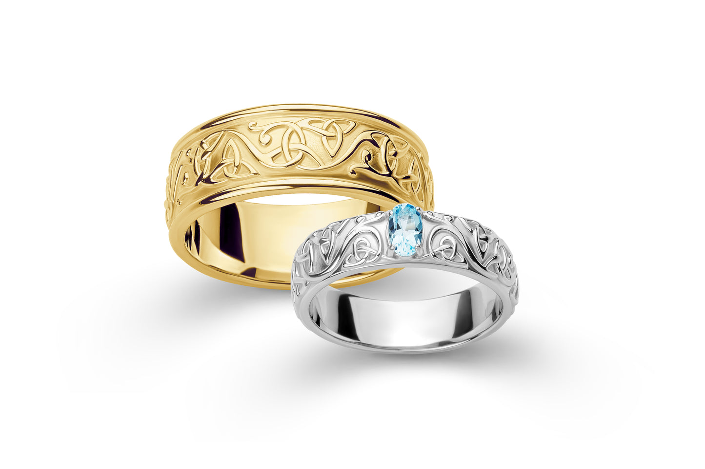 vkngjewelry Ring Gold Celtic Knot Ring with Sky Blue Topaz, Norse Wedding Style