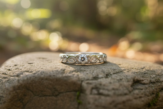 vkngjewelry Ring Gold Celtic Wedding Ring with Diamond, Handmade Viking Ring