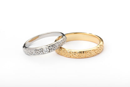 vkngjewelry Ring Gold Celtic Wedding Ring with Diamond, Handmade Viking Ring