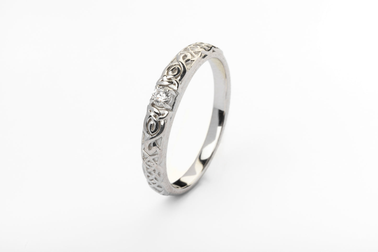 vkngjewelry Ring Gold Celtic Wedding Ring with Diamond, Handmade Viking Ring
