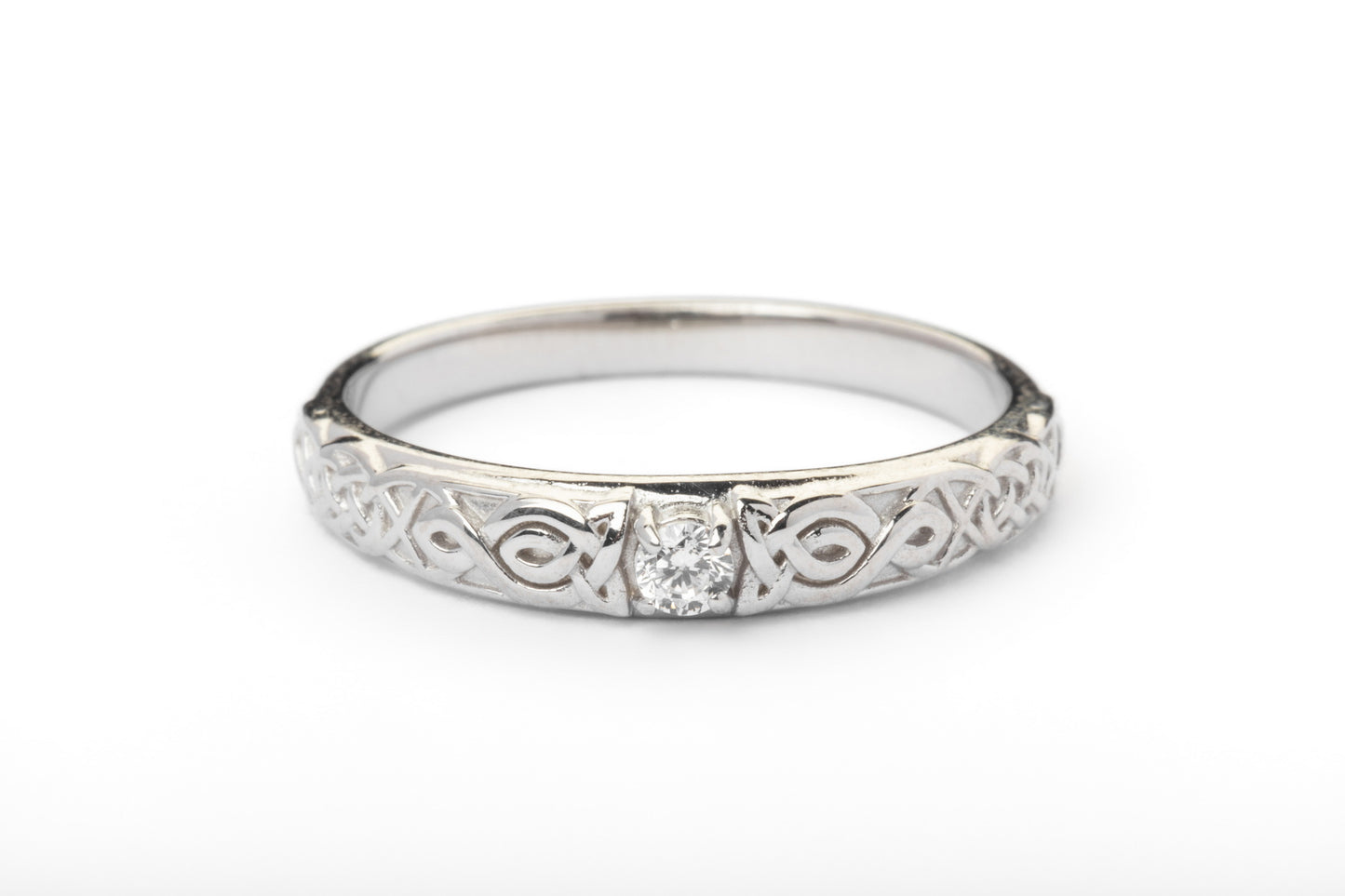 vkngjewelry Ring Gold Celtic Wedding Ring with Diamond, Handmade Viking Ring