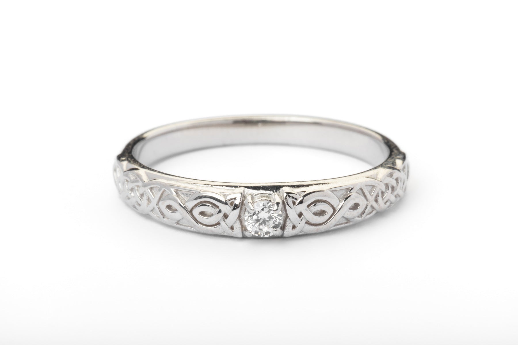 vkngjewelry Ring Gold Celtic Wedding Ring with Diamond, Handmade Viking Ring