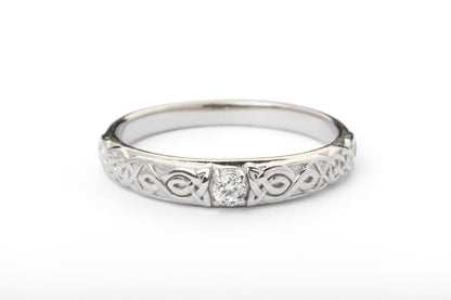 vkngjewelry Ring Gold Celtic Wedding Ring with Diamond, Handmade Viking Ring
