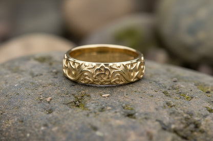 vkngjewelry Ring Gold Intricate Celtic Weave Ring, Handmade Norse Wedding Band