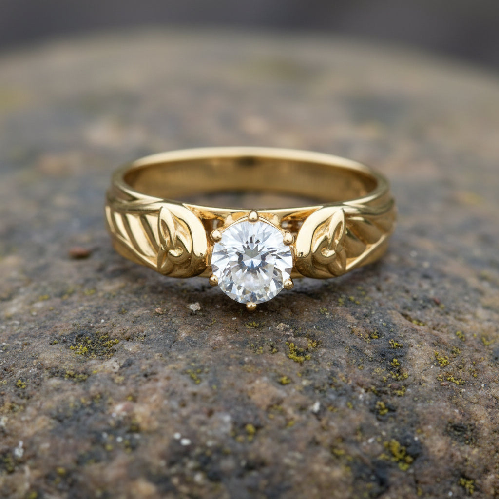 vkngjewelry Ring Gold Norse Wedding Ring with Topaz, Handcrafted Symbol Ring