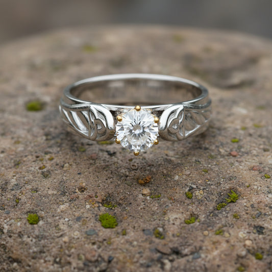 vkngjewelry Ring Gold Norse Wedding Ring with Topaz, Handcrafted Symbol Ring