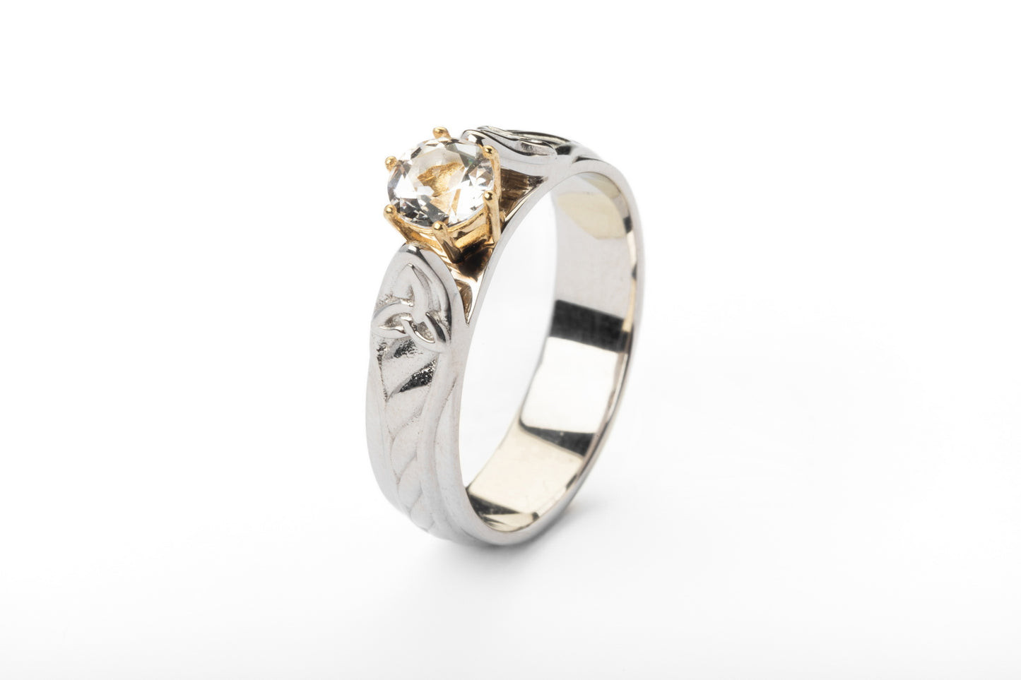 vkngjewelry Ring Gold Norse Wedding Ring with Topaz, Handcrafted Symbol Ring