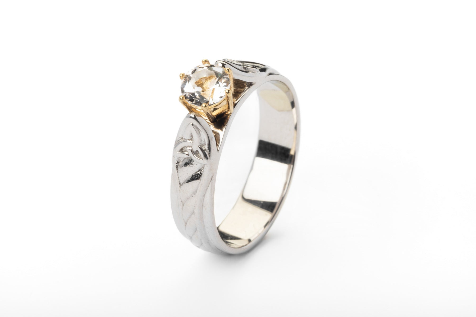 vkngjewelry Ring Gold Norse Wedding Ring with Topaz, Handcrafted Symbol Ring