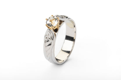 vkngjewelry Ring Gold Norse Wedding Ring with Topaz, Handcrafted Symbol Ring