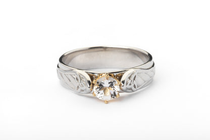 vkngjewelry Ring Gold Norse Wedding Ring with Topaz, Handcrafted Symbol Ring