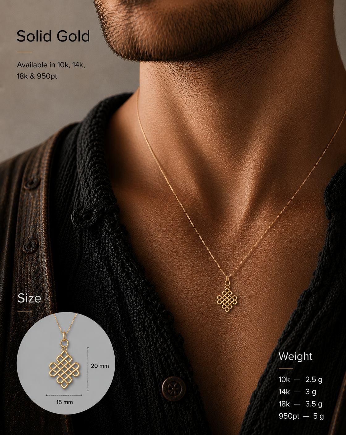 vkngjewelry Pendant Gold Shamrock Pendant With Handmade Celtic Knots