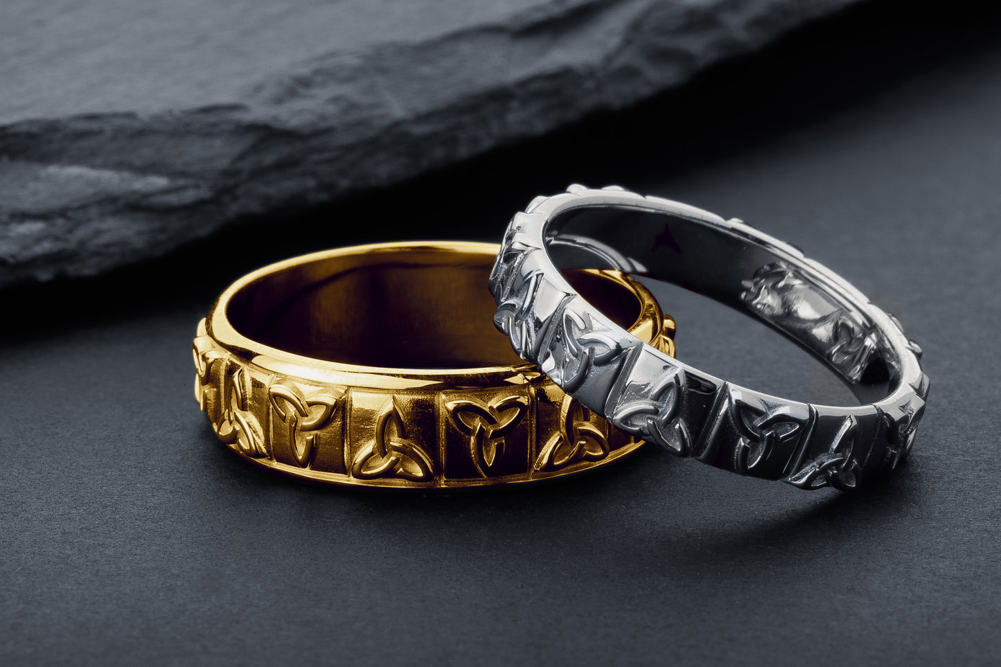 vkngjewelry Ring Gold Triquetra Band, Handcrafted Norse Mythology Jewelry
