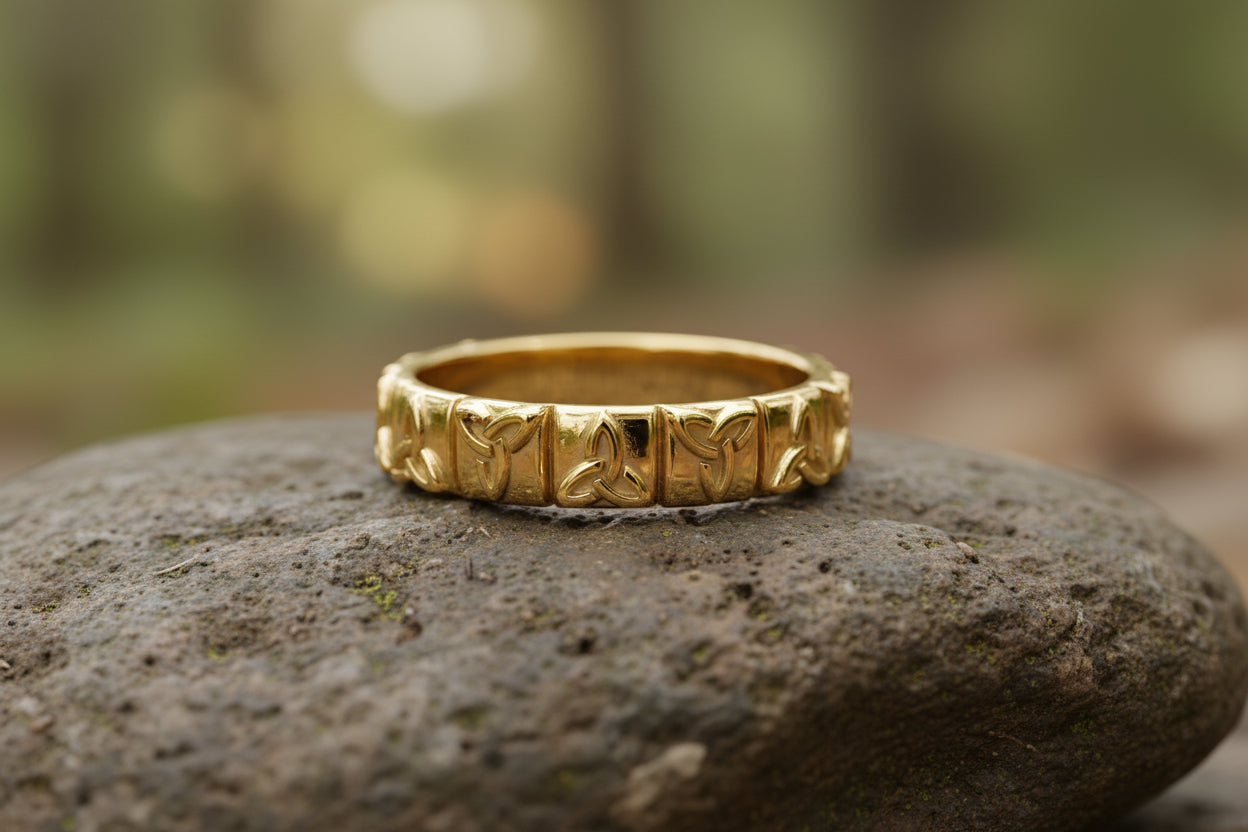 vkngjewelry Ring Gold Triquetra Wedding Ring, Handmade Viking Jewelry
